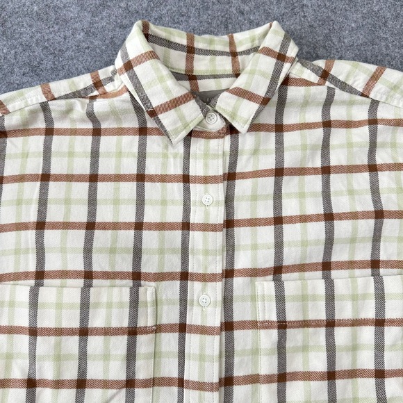Everlane Oversized Plaid Flannel Shirt Cream Brown Sage Green Women's Size XS - Picture 2 of 12
